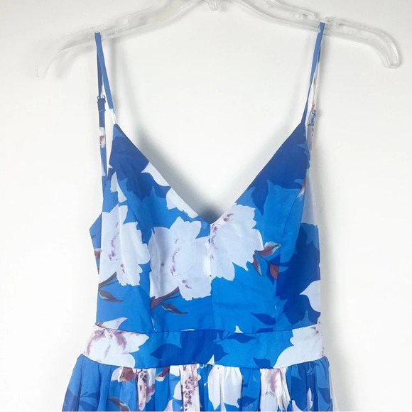 Pink Lily Blue Floral Sheer Maxi Dress Elegant Party Wedding M Cruise Feminine - Picture 3 of 16